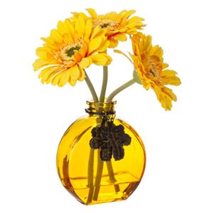 Set vaza sticla cu 3 flori gerbera artificiala galbena 28 H