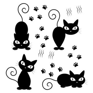 Set Stickere Autocolante Decorative Perete 4 Pisici Negre, Oracal