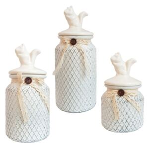 Set 3 recipiente depozitare Vintage sticla si capac ceramica