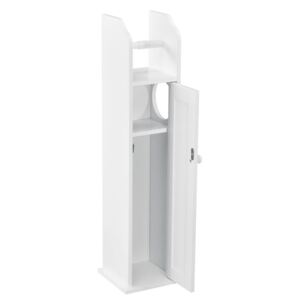 Dulap baie Emma, 78 x 20 x 18 cm, MDF, alb, cu compartiment depozitare si suport pentru hartie WC
