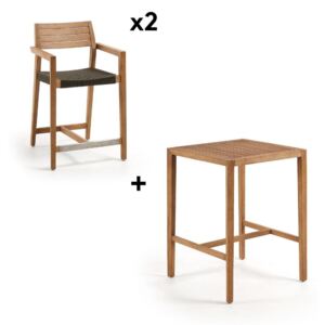 Set 2 scaune si masuta de bar pentru exterior din lemn de eucalipt Square Coline La Forma
