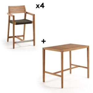 Set 4 scaune si masuta de bar pentru exterior din lemn de eucalipt Rectangular Coline La Forma