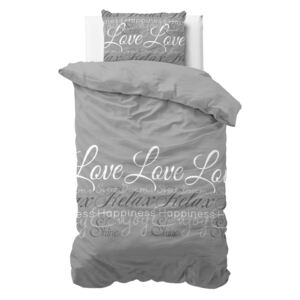 Lenjerie pentru pat de o persoană Sleeptime Love and Relax, 140 x 220 cm, gri