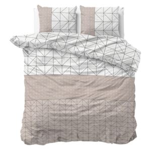 Lenjerie din flanelă pentru pat dublu Sleeptime Gino, 200 x 220 cm, alb - bej