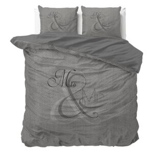 Lenjerie din bumbac pentru pat dublu Pure Cotton Mr and Mrs Knitted, 200 x 200/220 cm
