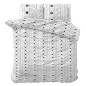 Lenjerie din flanelă pentru pat dublu Sleeptime Knit Buttons, 200 x 220 cm, alb