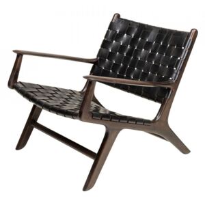 Scaun lounge negru/maro din piele si lemn Kopenhagen