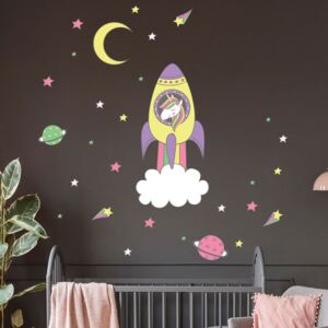 Autocolante de perete pentru camera copiilor Ambiance Unicorn in Rocket