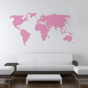 World map from dots - autocolant de perete Roz 200 x 100 cm
