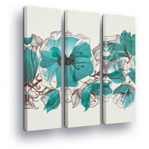 Tablou - Turquoise-green Flowers 3 x 30x100 cm