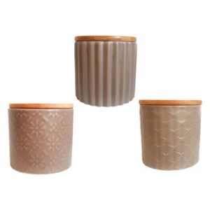 Set 3 recipiente din ceramica cu capac din bambus CREM