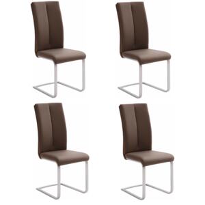 Set 4 scaune tapitate cu piele ecologica si picioare metalice, Paulo II Maro / Crom, l42xA61xH104 cm