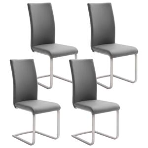 Set 4 scaune tapitate cu piele ecologica si picioare metalice, Paulo I Gri / Crom, l42xA58xH102 cm