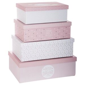 Un set de 4 cutii pentru depozitare, Emako, Roz