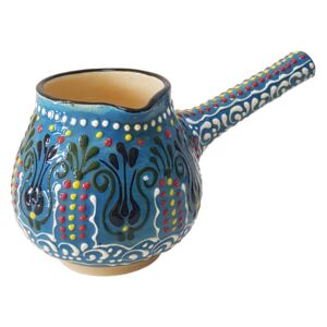Ibric ceramic cu coada, lucrat manual, multicolor turcuaz, 350 ml, EHA