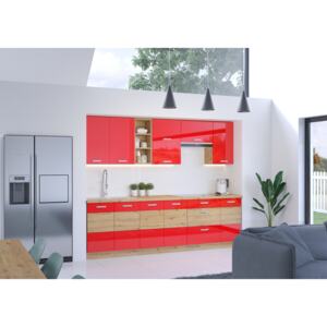 Bucătărie Arryn 260 cm (stejar artisan + roșu)