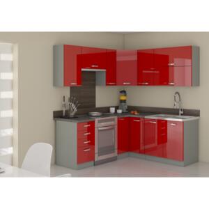 Bucătărie de colț Roslyn 170 + 130 cm (gri + roșu)