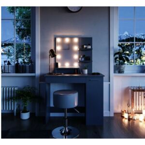 SEN229 - Set Masa toaleta, 90 cm, cosmetica machiaj oglinda cu sau fara LED, masuta vanity, cu sau fara scaunel - Antracit