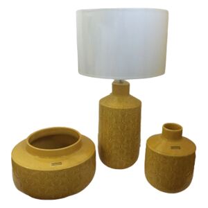 Set 3 piese Lampa, vaza, bol ANTWERP , ceramica, galben, 30 20 15 cm