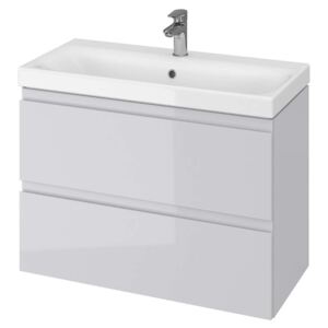 Mobilier baie Moduo Slim 80, pentru lavoar, cu doua sertare, gri, neasamblat, 79.5x44.7x57 cm