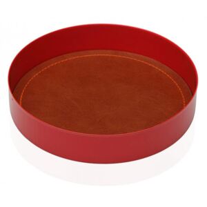 Tava decorativa rosie/maro din metal 15,5 cm Plate Red Leather Versa Home