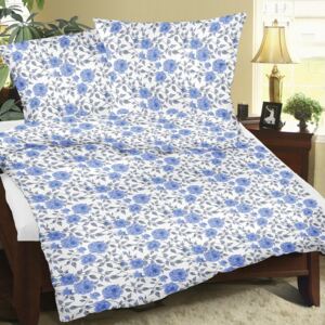 Lenjerie de pat, din flanelă, Bellatex Trandafir, albastru , 140 x 200 cm, 70 x 90 cm