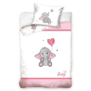 Lenjerie de pat copii, din bumbac, Elefant, roz, 100 x 135 cm, 40 x 60 cm