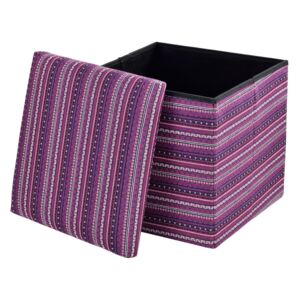 Puff - scaun rabatabil Marime L - MDF/poliester, 38 x 38 cm, tricot colorat 3, nuante roz, cu compartiment pentru depozitare