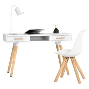 Birou retro cu sertar si scaun, MDF/plastic, 75 x 120 x 45 cm, alb