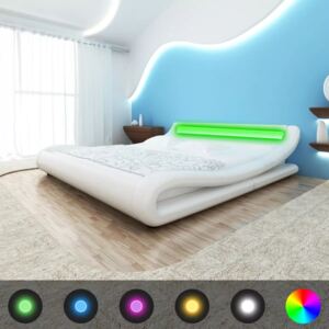 Cadru de pat cu LED, alb, 140 x 200 cm, piele artificială