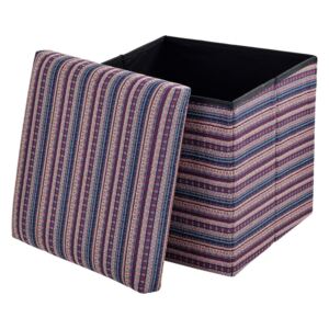 Puff - scaun rabatabil Marime M - MDF/poliester, 30 x 30 cm, tricot colorat nuante mov, cu compartiment pentru depozitare