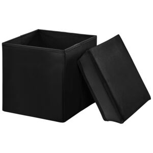 Puff - scaun rabatabil Marime M - MDF/piele sintetica, 30 x 30 cm, negru, cu compartiment pentru depozitare