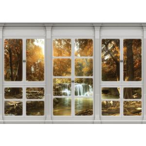 Buvu Fototapet: Cascadă de toamnă (vedere de la fereastră) - 104x152