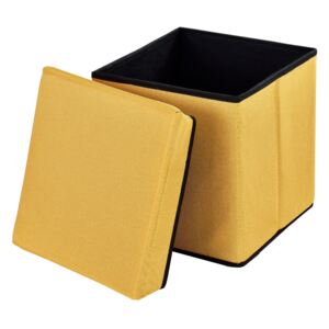 Puff - scaun rabatabil Marime L - MDF/poliester, 38 x 38 cm, galben mustar, cu compartiment pentru depozitare