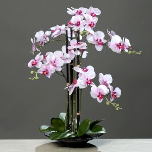 Orhidee artificiala alb-roz in ghiveci negru - 59 cm