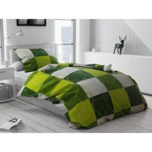 Lenjerie de pat creponată "Șah" verde