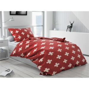 Lenjerie de pat din bumbac cu motiv "Cruce elvetiană", roșie