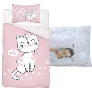 Set lenjerie de pat Pisicuță (roz, miu) pentru copii de grădiniță
