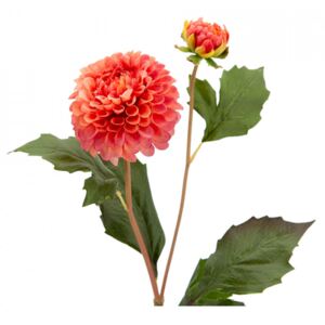Floare artificiala rosie corai din plastic 51 cm Dahlia Pompon Lou de Castellane