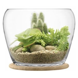 Ghiveci mare din sticlă cu suport din lemn de stejar 31 cm, Plant LSA, Handmade