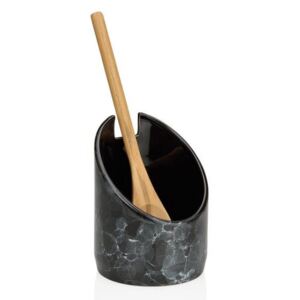 Suport pentru lingură de lemn, ceramică / marmură neagră, Ø10,5 x 21 cm - Andrea House