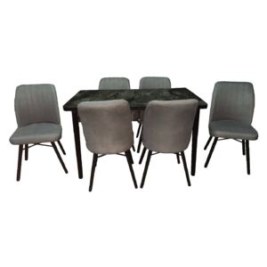 Set masă extensibilă Hera Negru Marmurat cu 6 scaune Kare Gri