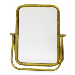 Oglinda de masa, cadru metalic auriu, 37x33 cm