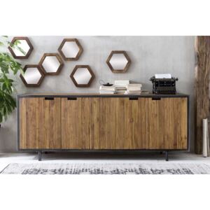 Bufet din lemn de tec Sumatra, 85x50x220 cm, lemn/ metal, maro/negru