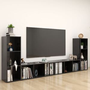 Comode TV, 4 buc., negru extralucios, 107x35x37 cm, PAL