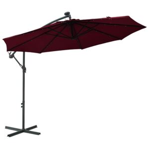 Umbrelă suspendată cu LED și stâlp din oțel, roșu vin
