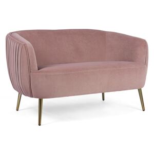 Canapea 2 locuri picioare fier auriu tapitata cu catifea roz pudrat Linsay