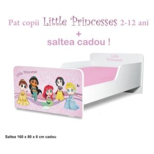 Pat copii Little Princesses 2-12 ani cu saltea cadou