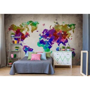 Fototapet GLIX - Watercolour World Map + adeziv GRATUIT Tapet nețesute - 416x290 cm
