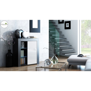 Mazzoni MILA 1D LED skříňka černá / bílá lesk, obývací pokoj